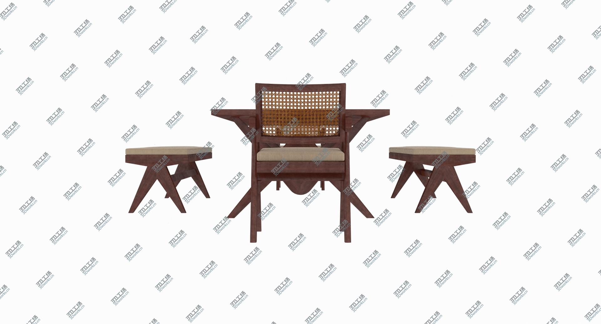 images/goods_img/202105073/Cassina Jeanneret Capitol Complex Table with Office Chair and Mahogany Civil Bench with Cushions Set 3D model/5.jpg